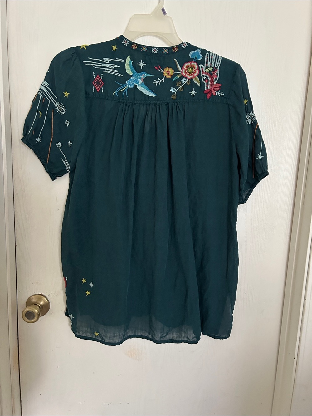 Johnny Was Teal Embroidered Floral Tunic Top - Picture 3 of 3